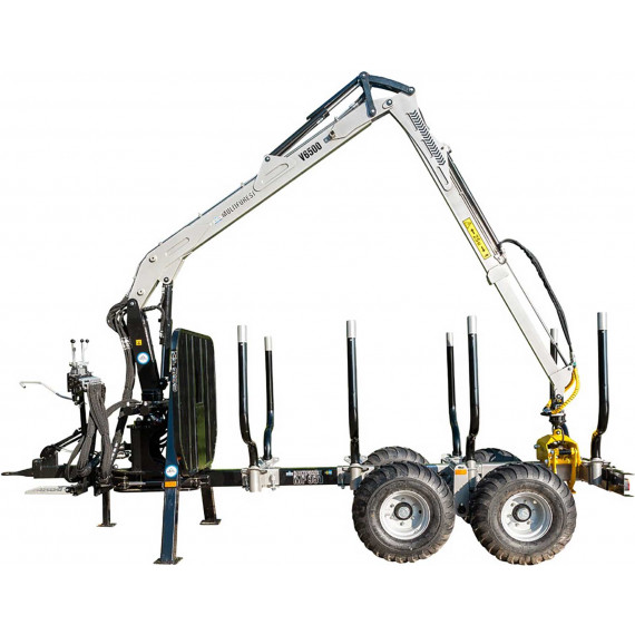 Remorque forestière 6.5 tonnes avec grue télescopique 3.9 mètres  